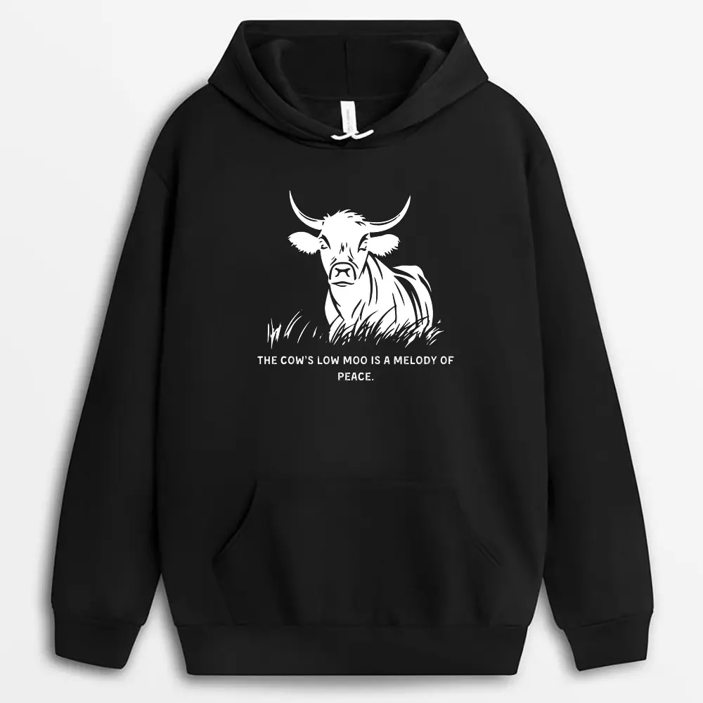 The Cows Low Moo Is A Melody Of Peace Sunyxtee Hoodie - Black