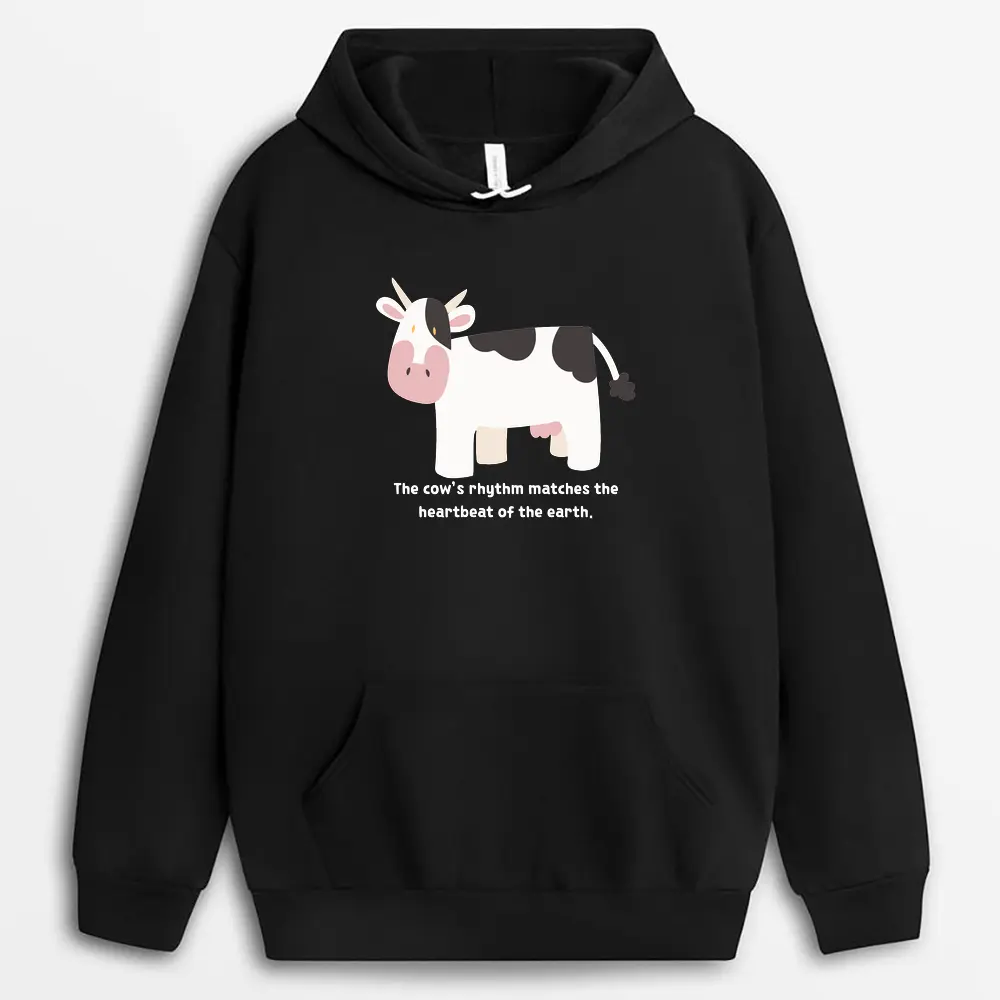 The Cows Rhythm Matches The Heartbeat Of The Earth Sunyxtee Hoodie - Black